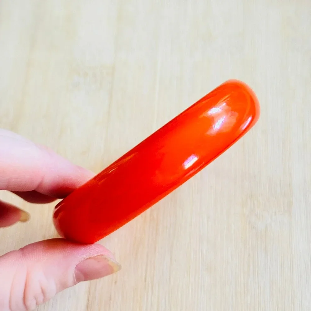 VTG Pumpkin Orange Bright Bakelite Bangle Bracelet Tested Art Deco Thick 46g